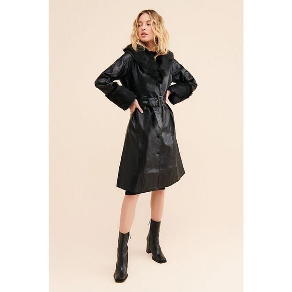 Petit Moments Solange Vegan Leather Coat Size L - Picture 1 of 12